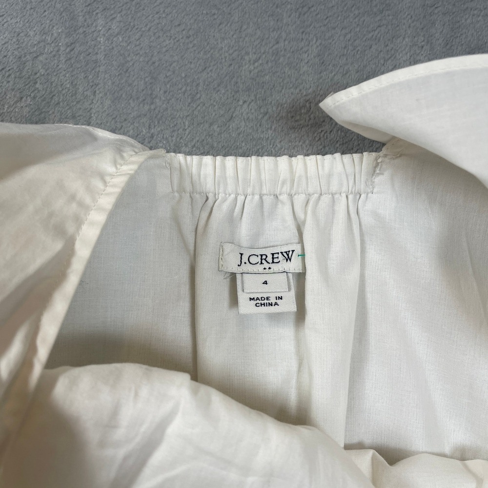 J.Crew Dress Size 4 White Ruffle V-Neck Cotton Fit and Flare Sleeveless Summer - Picture 5 of 7